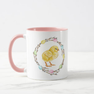 Chick And Willow Wreaths With Pastel Eggs Easter Mug