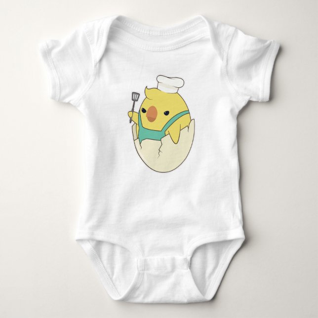 Chick as Cook with Chef's hat & Spatula Baby Bodysuit (Front)