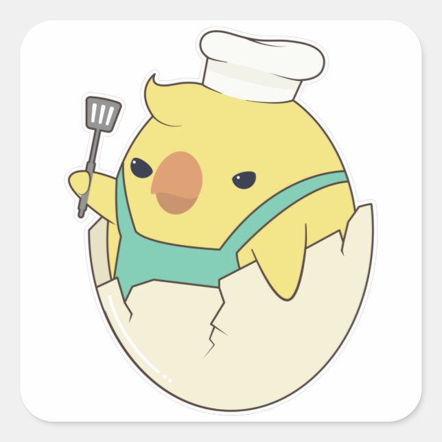 Chick as Cook with Chef's hat & Spatula Square Sticker (Front)