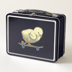 Chick as Skater with Skateboard Metal Lunch Box