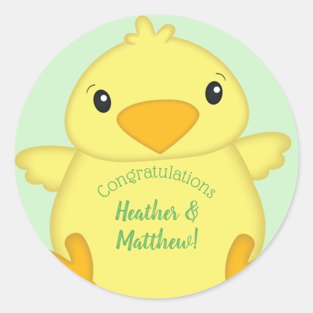 Chick Baby Shower Green Classic Round Sticker (Front)