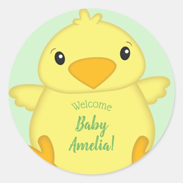 Chick Baby Shower Green Classic Round Sticker (Front)