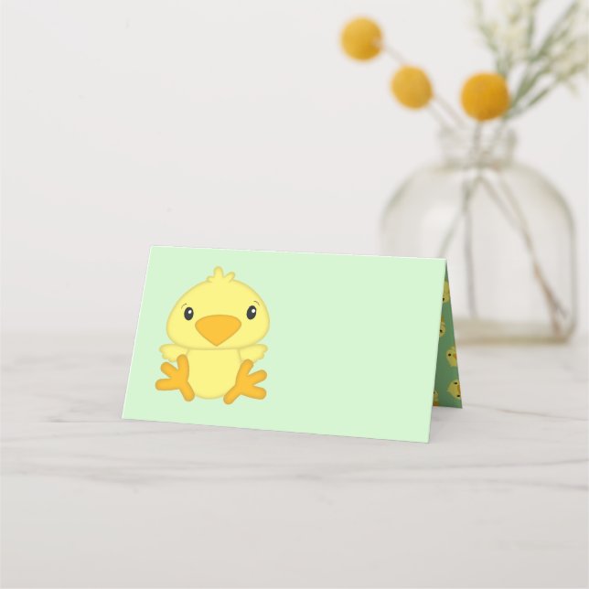 Chick Baby Shower Green Place Card (Front)