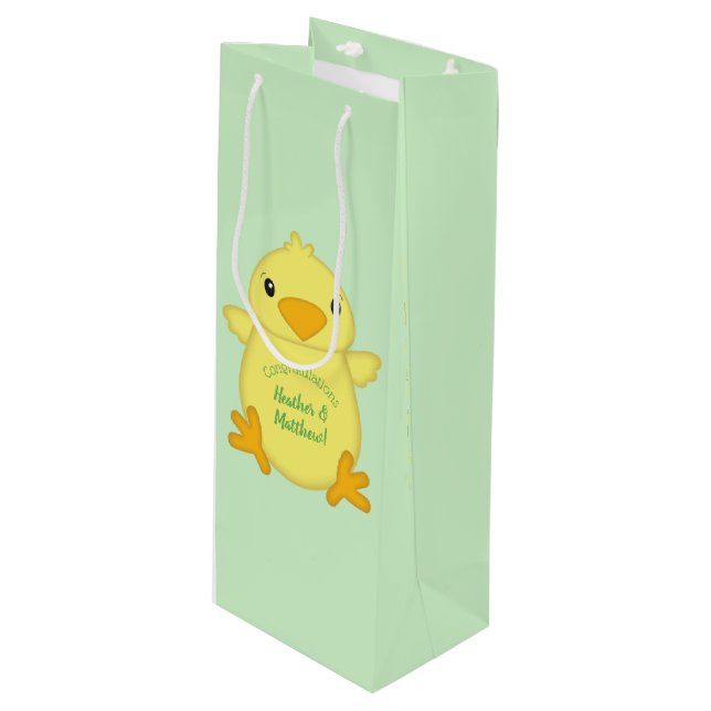 Chick Baby Shower Green Wine Gift Bag (Front Angled)