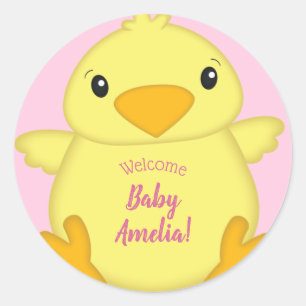 Chick Baby Shower Pink Classic Round Sticker