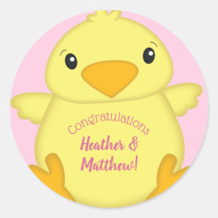 Chick Baby Shower Pink Classic Round Sticker