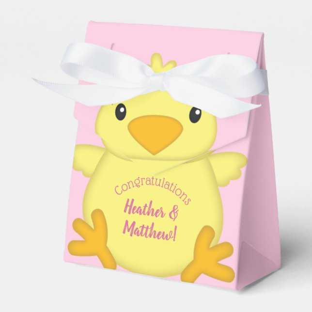 Chick Baby Shower Pink Favour Box (Front Side)