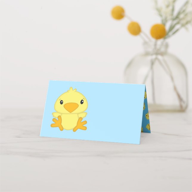 Chick Baby Shower Spring Blue Place Card (Front)