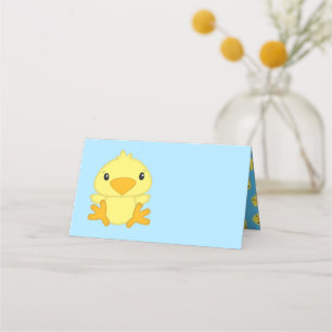 Chick Baby Shower Spring Blue Place Card