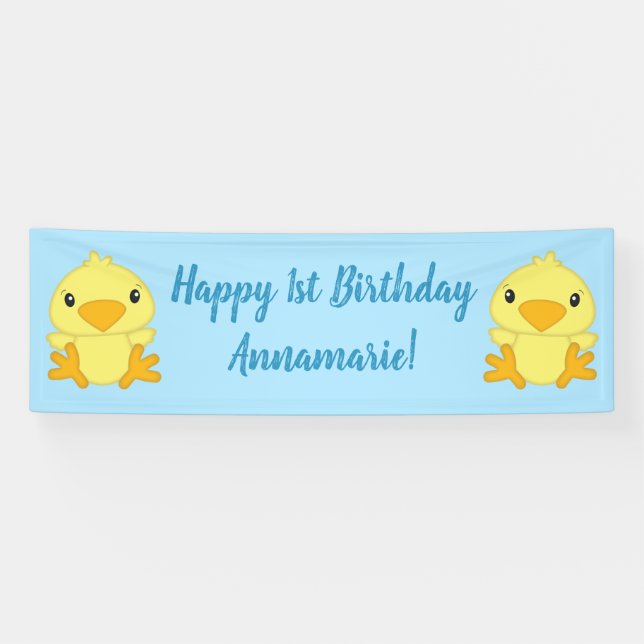 Chick Birthday Party Blue Banner (Horizontal)