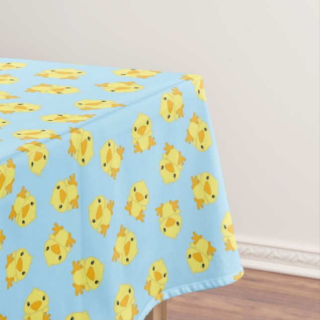 Chick Birthday Party Blue Tablecloth (In Situ)