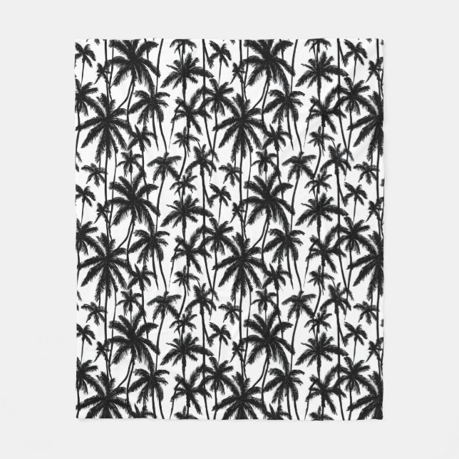 Chick Black + White Palm Tree Pattern  Fleece Blanket (Front)