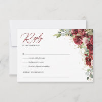 Chick burgundy roses green eucalyptus rsvp card