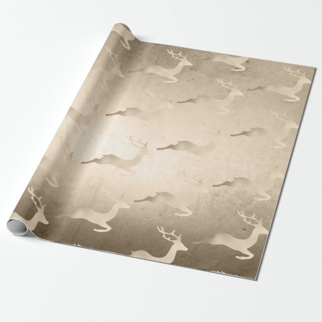 Chick Copper Rose Gold Christmas reindeer pattern Wrapping Paper (Unrolled)