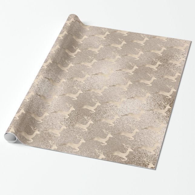 Chick Copper Rose Gold Christmas reindeer pattern Wrapping Paper (Unrolled)