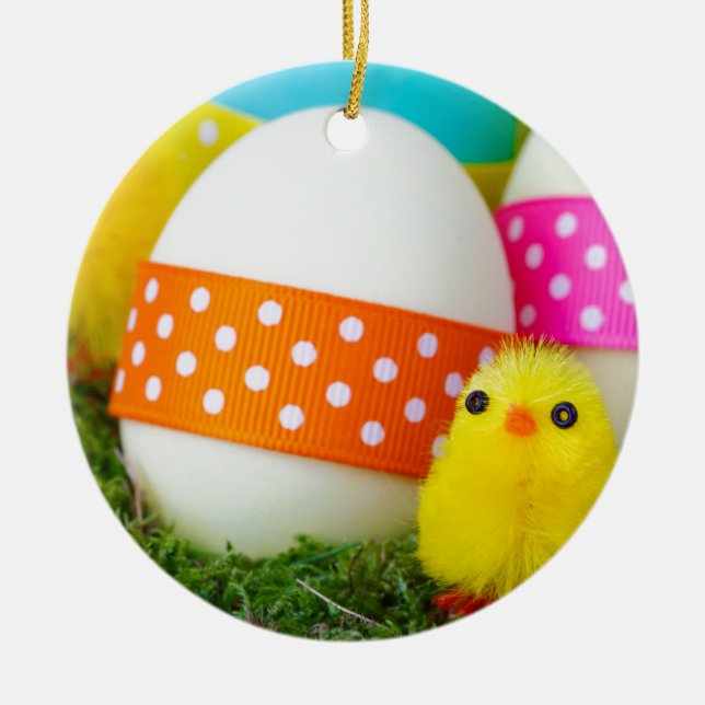 chick easter egg hunt ceramic ornament (Front)