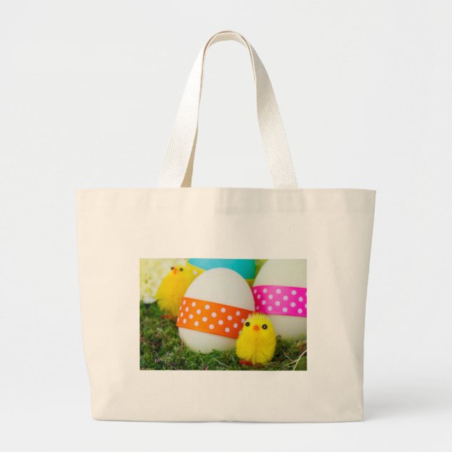 chick easter egg hunt large tote bag (Front)