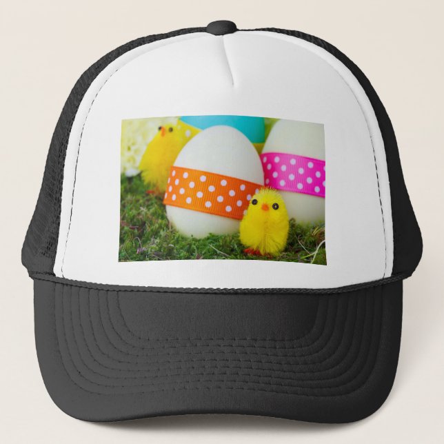 chick easter egg hunt trucker hat (Front)