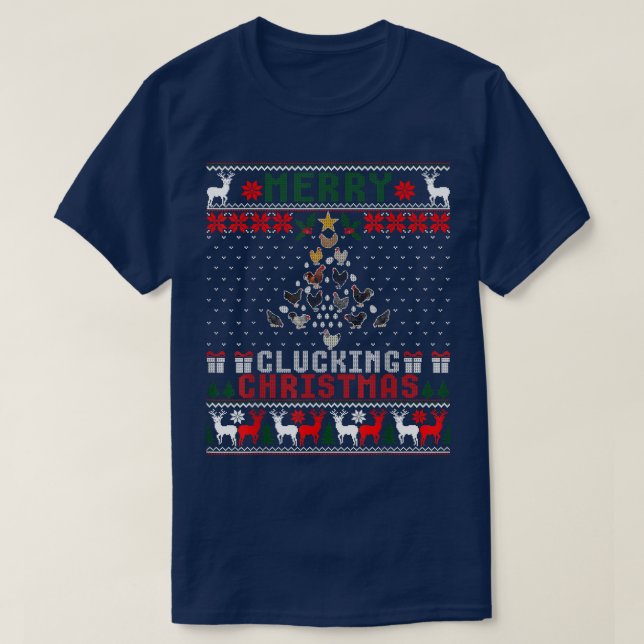 Chick Farmer Merry Clucking Christmas Chicken Tree T-Shirt (Design Front)