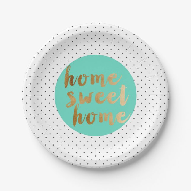 chick faux gold Home Sweet Home polka dots pattern Paper Plate (Front)