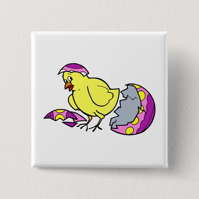 chick hatching purple yellow egg 15 cm square badge (Front)