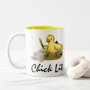 Chick Lit Writer with Paper and Feather Quill Two-Tone Coffee Mug