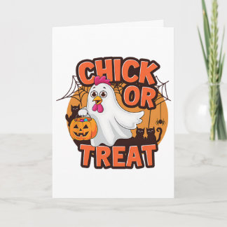Chick Or Treat Funny Chicken Halloween Costume  Card