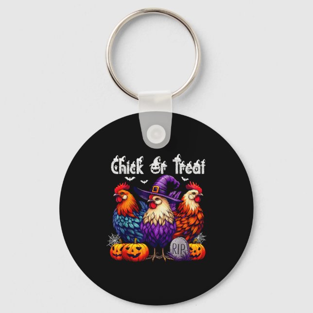 Chick Or Treat Funny Halloween Witch Soky Cute Chi Key Ring (Front)