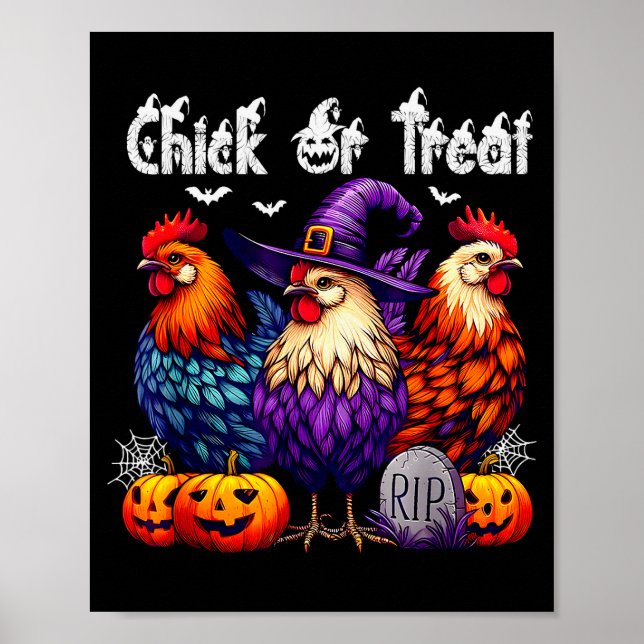 Chick Or Treat Funny Halloween Witch Soky Cute Chi Poster (Front)