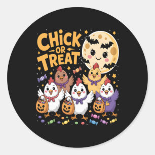 Chick Or Treat Halloween Moon Chicken Fun Classic Round Sticker