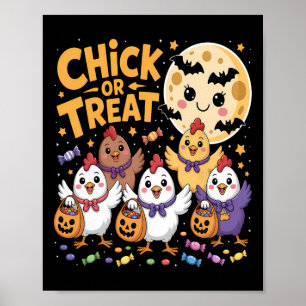 Chick Or Treat Halloween Moon Chicken Fun Poster