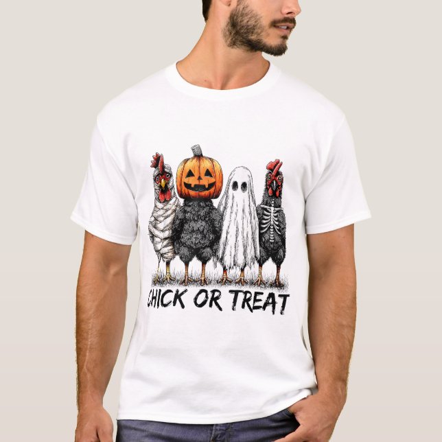 Chick Or Treat Halloween Pumpkin Ghost Spooky  T-Shirt (Front)