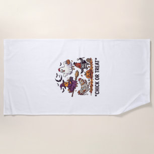 Chick Or Treat Haloween Chickens Witch Ghost Pumpk Beach Towel