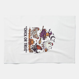 Chick Or Treat Haloween Chickens Witch Ghost Pumpk Tea Towel