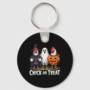 Chick Or Treat Spooky Witch Ghost Pumpkin Chicken Key Ring