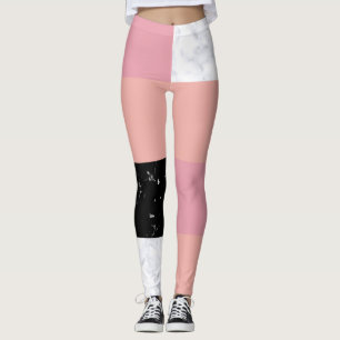 Chick orange pink white black marble colour block leggings