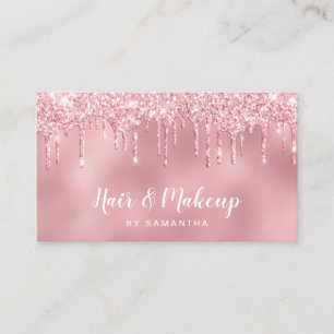 Chick pink rose gold glitter drips hair & makeup business card