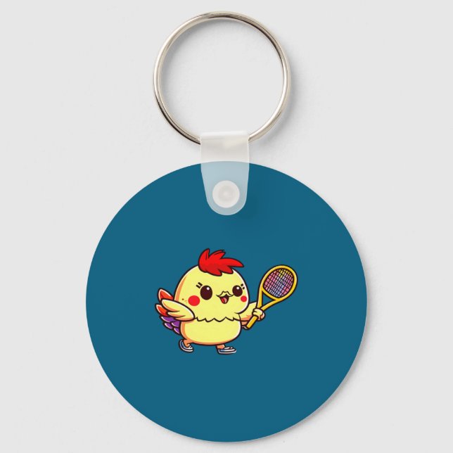 Chick Playing Tennis Tennis Easter  Key Ring (Front)