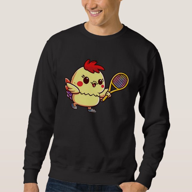 Chick Playing Tennis Tennis Easter Sweatshirt (Front)