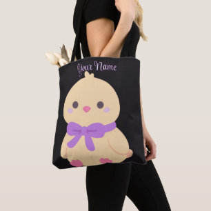 Chick Purple Bow Cute Kawaii Custom black Tote Bag