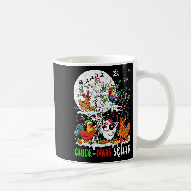 Chick Squad Xmas Group Santa Elf Chickens On Tree  Coffee Mug (Right)