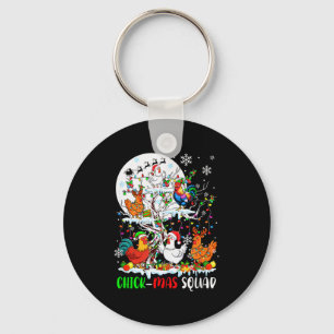 Chick Squad Xmas Group Santa Elf Chickens On Tree Key Ring