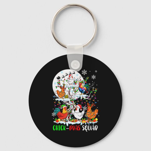 Chick Squad Xmas Group Santa Elf Chickens On Tree  Key Ring (Front)