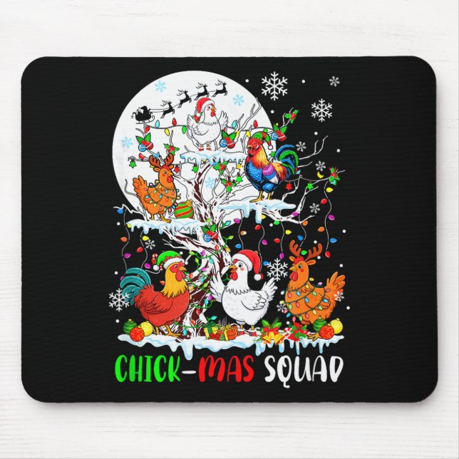 Chick Squad Xmas Group Santa Elf Chickens On Tree  Mouse Pad (Front)