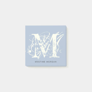Chick typography blue monogram name post-it notes
