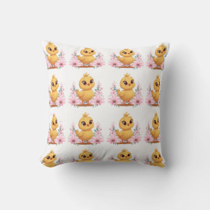 Chick with Flowers Throw Pillow