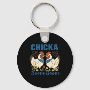 Chicka Boom Boom Chicken Crew Patriot 4th Of July Key Ring