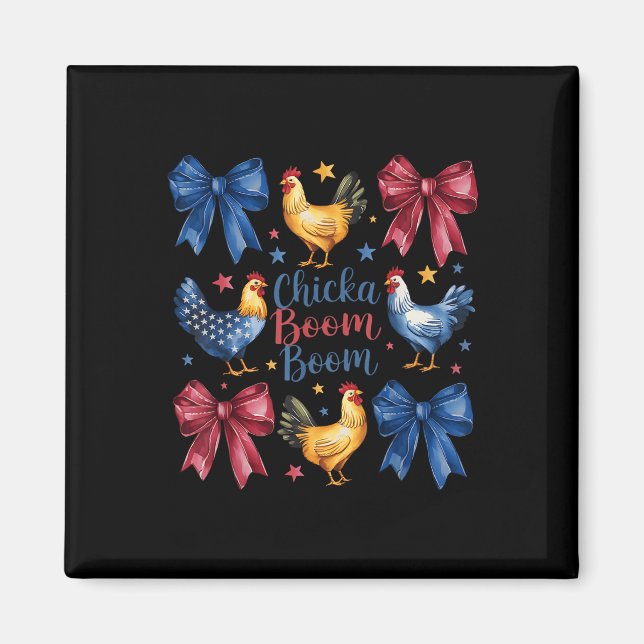 Chicka Boom Boom Funny American Flag Chicken Graph Magnet (Front)