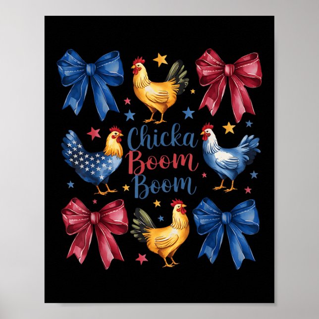 Chicka Boom Boom Funny American Flag Chicken Graph Poster (Front)