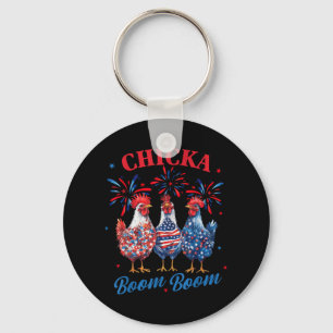 Chicka Boom Boom Funny Patriotic Chicken 4th Of Ju Key Ring
